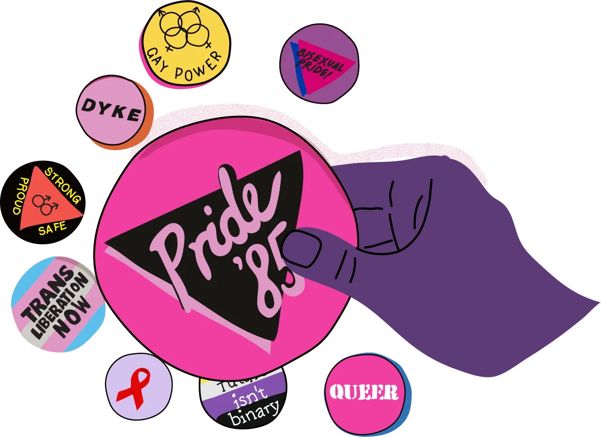 Illustrated hand, holding a badge